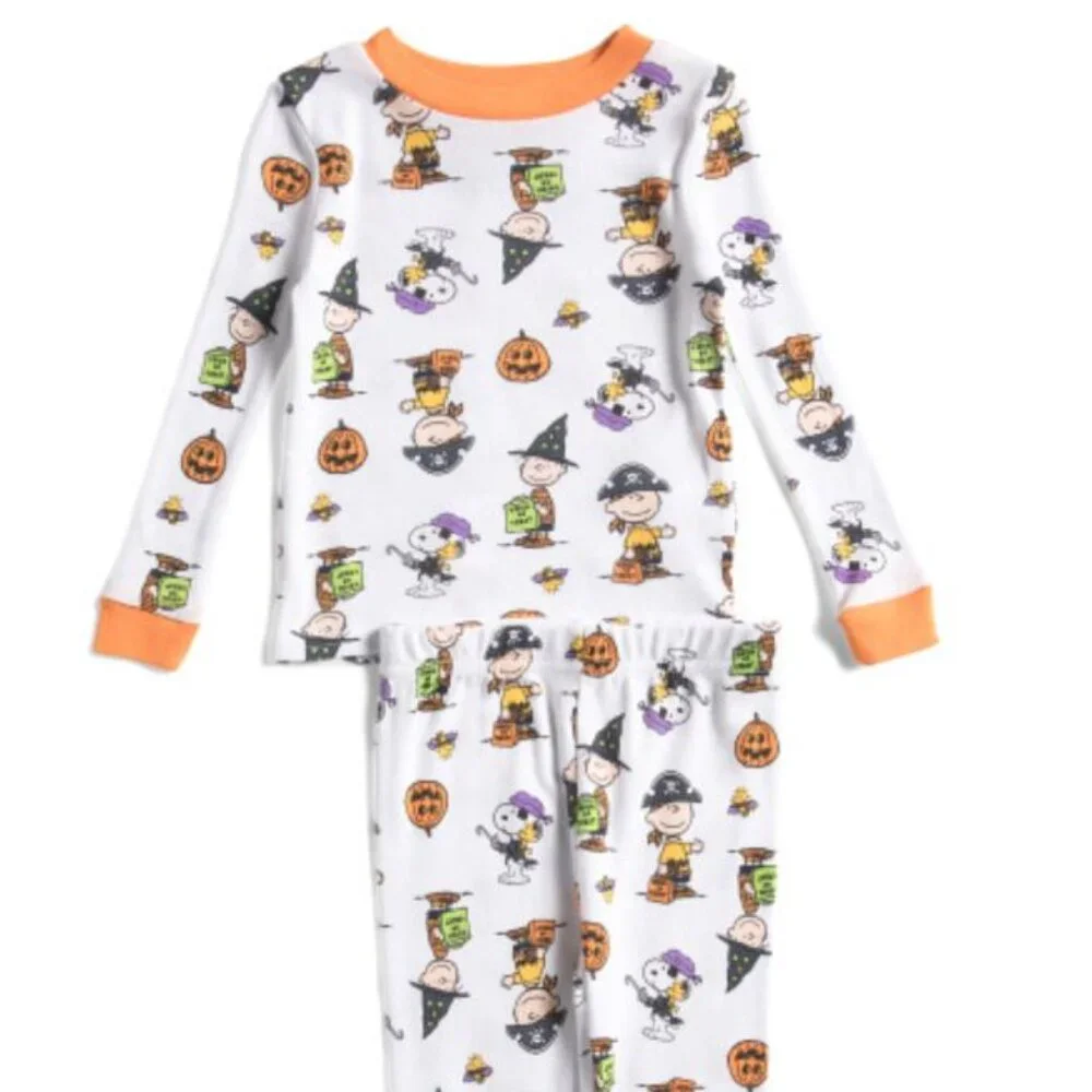 NWT PEANUTS Infant 2 Piece Peanuts Cotton Snoopy & Friends Halloween Sleep Set